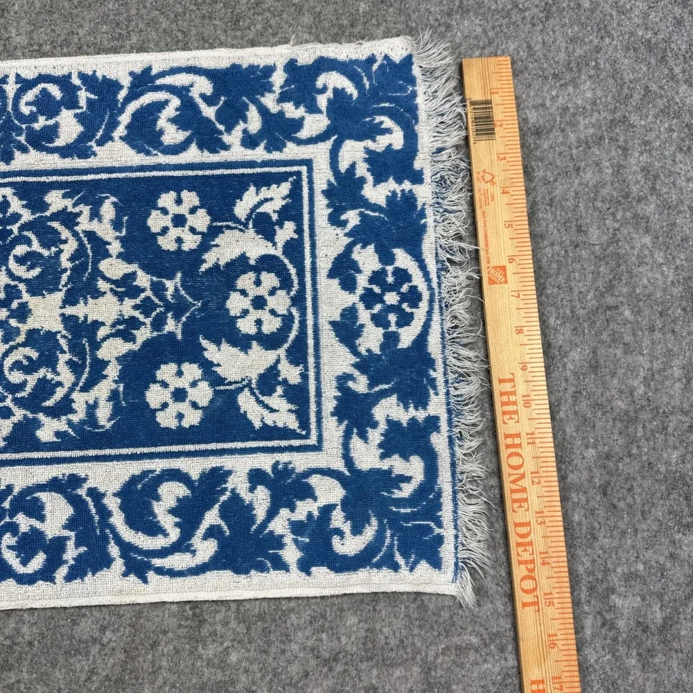 Vintage 70's Sears Drylon Blue White Sculpted Fringe Hand Towel MCM 25